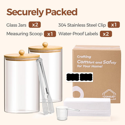 Glass Storage Jars with Bamboo Lids 3.6 Qt 2 Pack Large Wide Mouth | Pantry Organization, Flour Sugar Coffee Beans, Pasta Cereal Dry Food, Big Capacity, Cabinet Organization, Dry Food Storage