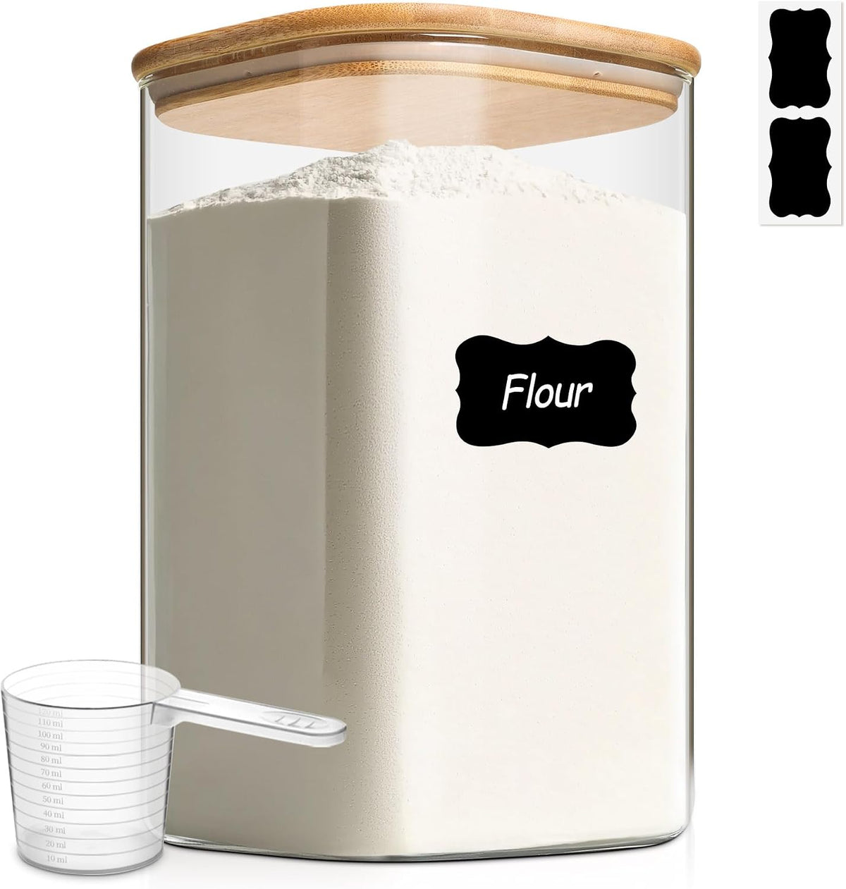 Glass Storage Jars with Bamboo Lids 3.6 Qt 2 Pack Large Wide Mouth | Pantry Organization, Flour Sugar Coffee Beans, Pasta Cereal Dry Food, Big Capacity, Cabinet Organization, Dry Food Storage