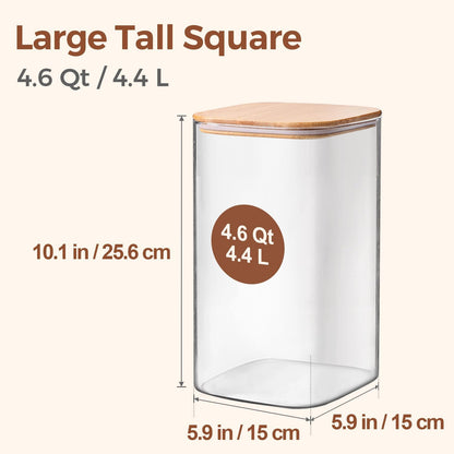 Glass Storage Jars with Bamboo Lids 3.6 Qt 2 Pack Large Wide Mouth | Pantry Organization, Flour Sugar Coffee Beans, Pasta Cereal Dry Food, Big Capacity, Cabinet Organization, Dry Food Storage