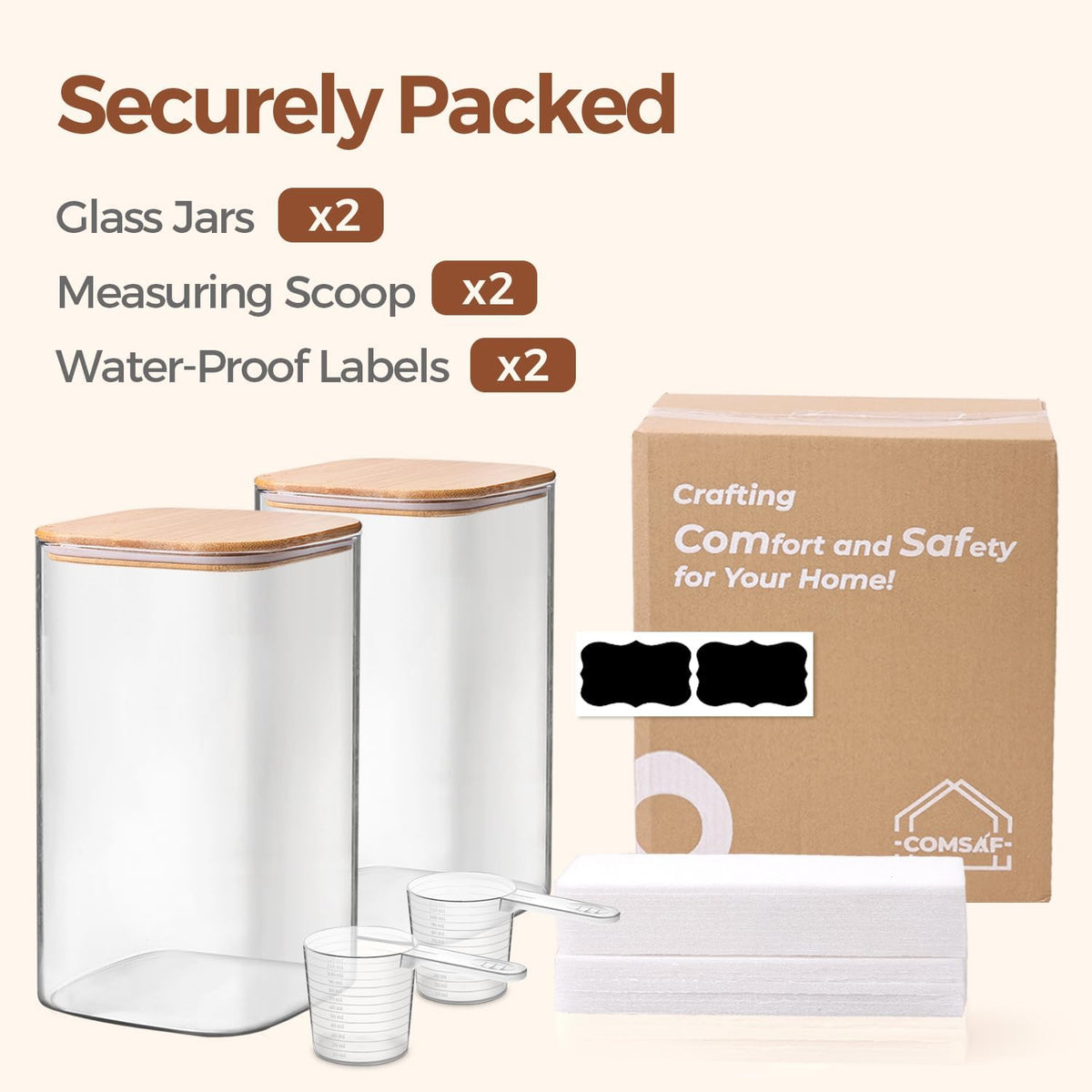 Glass Storage Jars with Bamboo Lids 3.6 Qt 2 Pack Large Wide Mouth | Pantry Organization, Flour Sugar Coffee Beans, Pasta Cereal Dry Food, Big Capacity, Cabinet Organization, Dry Food Storage