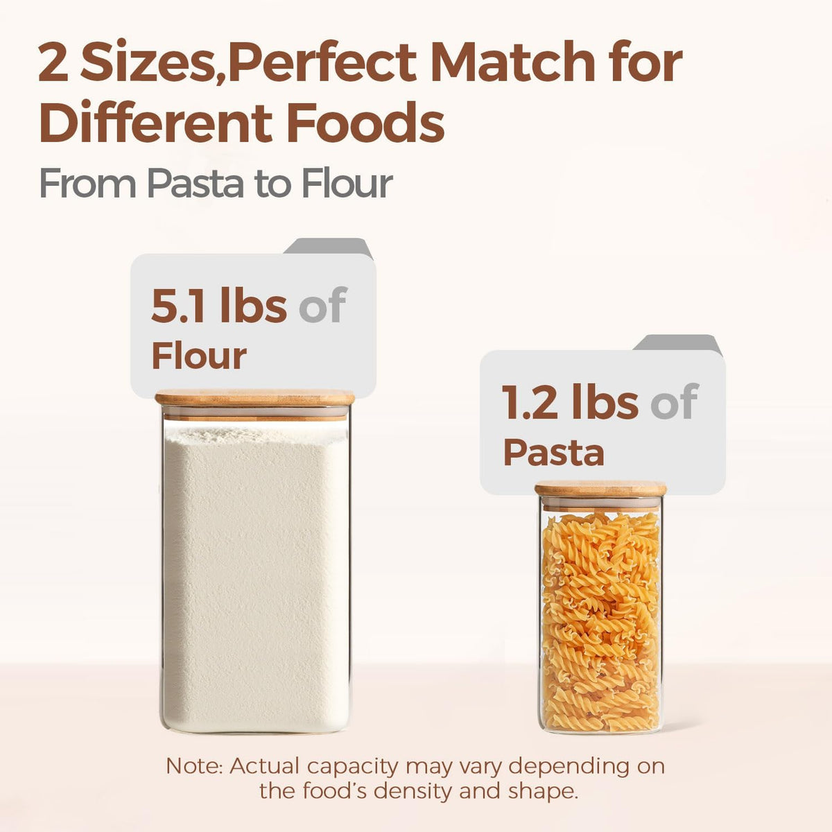 Glass Storage Jars with Bamboo Lids 3.6 Qt 2 Pack Large Wide Mouth | Pantry Organization, Flour Sugar Coffee Beans, Pasta Cereal Dry Food, Big Capacity, Cabinet Organization, Dry Food Storage