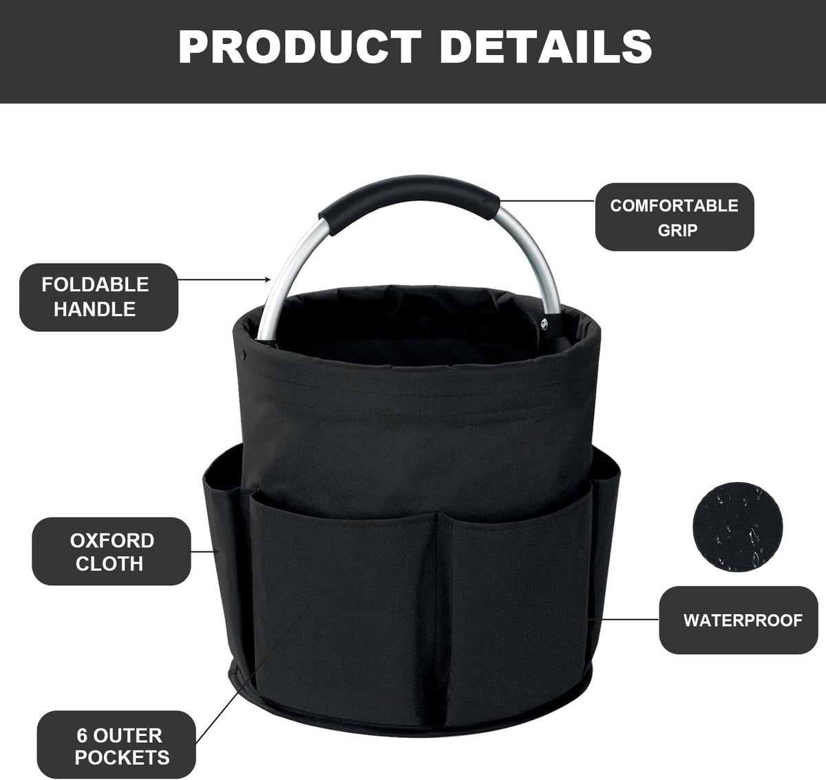 Cleaning Caddy with Handle, 17L Foldable Cleaning Supplies Organizer, Portable Storage Basket, Cleaning Supply Caddy, Multifunctional Cleaning Bucket Bag for Garden, Home, Kitchen (Black)