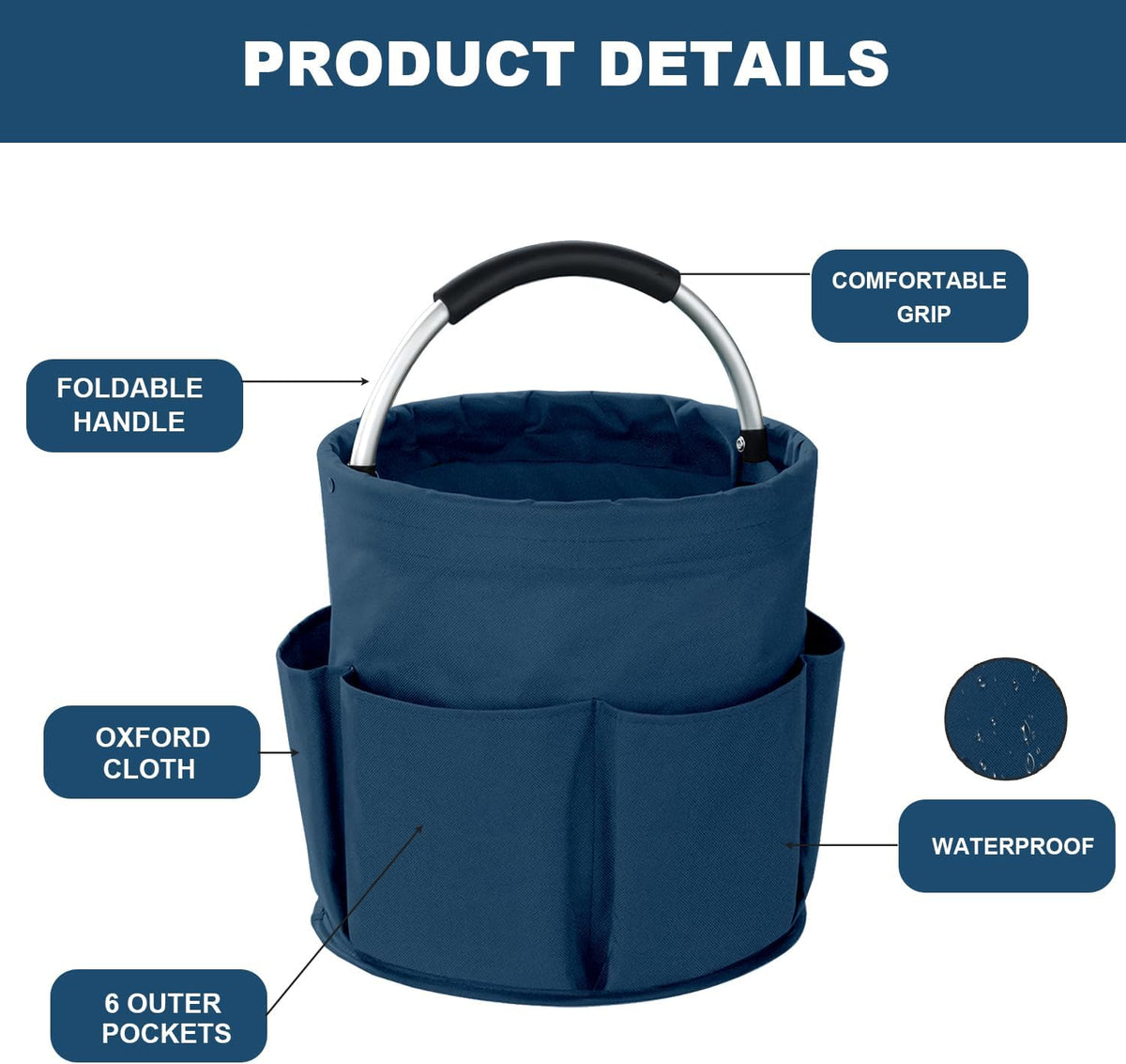 Cleaning Caddy with Handle, 17L Foldable Cleaning Supplies Organizer, Portable Storage Basket, Cleaning Supply Caddy, Multifunctional Cleaning Bucket Bag for Garden, Home, Kitchen (Black)