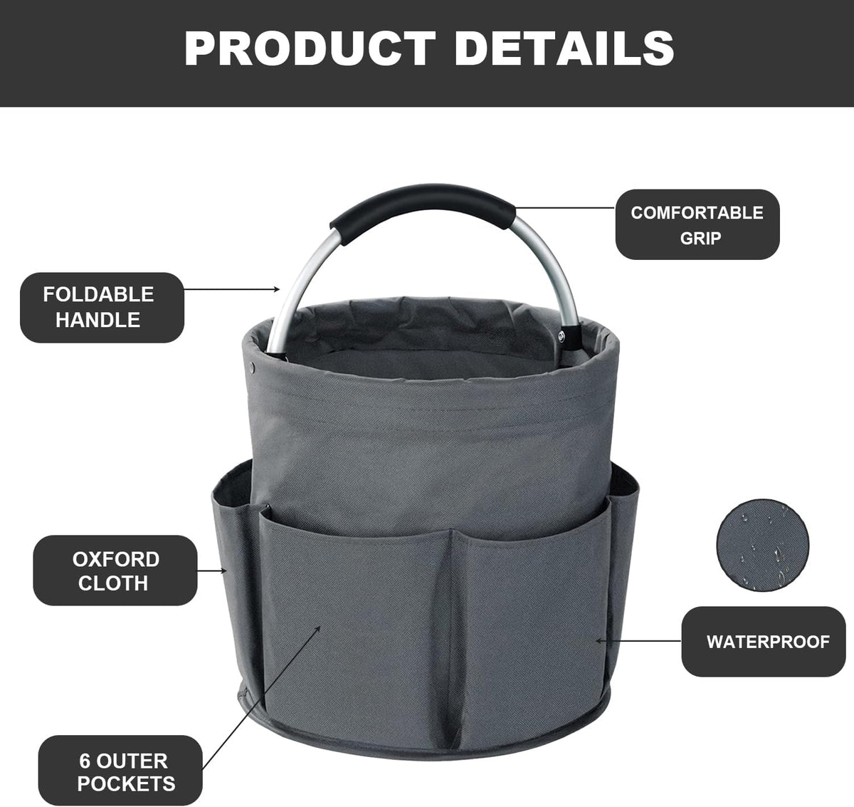 Cleaning Caddy with Handle, 17L Foldable Cleaning Supplies Organizer, Portable Storage Basket, Cleaning Supply Caddy, Multifunctional Cleaning Bucket Bag for Garden, Home, Kitchen (Black)