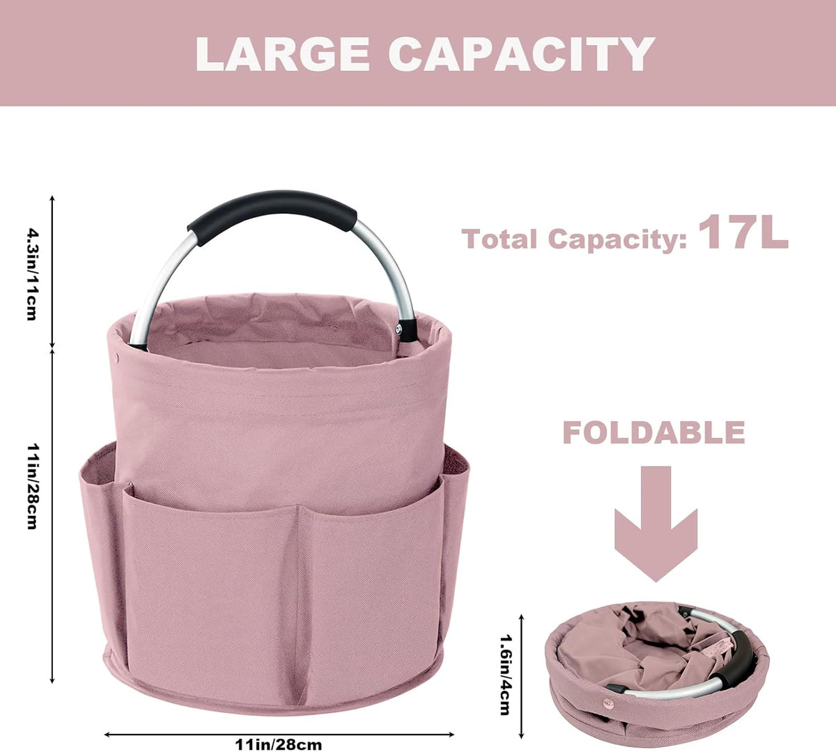 Cleaning Caddy with Handle, 17L Foldable Cleaning Supplies Organizer, Portable Storage Basket, Cleaning Supply Caddy, Multifunctional Cleaning Bucket Bag for Garden, Home, Kitchen (Black)