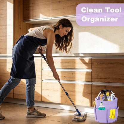 Cleaning Caddy with Handle, 17L Foldable Cleaning Supplies Organizer, Portable Storage Basket, Cleaning Supply Caddy, Multifunctional Cleaning Bucket Bag for Garden, Home, Kitchen (Black)