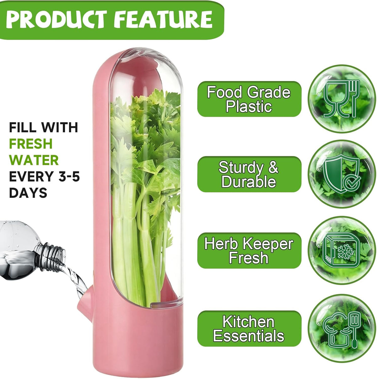 4 PCS Fresh Herb Keeper for Refrigerator, Herb Saver for Refrigerator, Cilantro Containers for Fridge, Herb Storage Containers for Cilantro Asparagus Mint Rosemary Parsley Basil for 2-3 Weeks