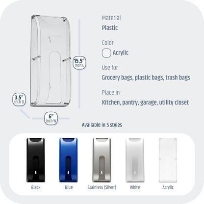 Plastic Bag Holder | UPGRADED Wall-Mount Grocery Bag Dispenser | Space-Saving Design | Easy Install | Smudge-Proof, Fingerprint-Resistant | Silver | Holds the Most Bags for Maximum Storage