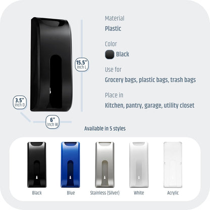 Plastic Bag Holder | UPGRADED Wall-Mount Grocery Bag Dispenser | Space-Saving Design | Easy Install | Smudge-Proof, Fingerprint-Resistant | Silver | Holds the Most Bags for Maximum Storage