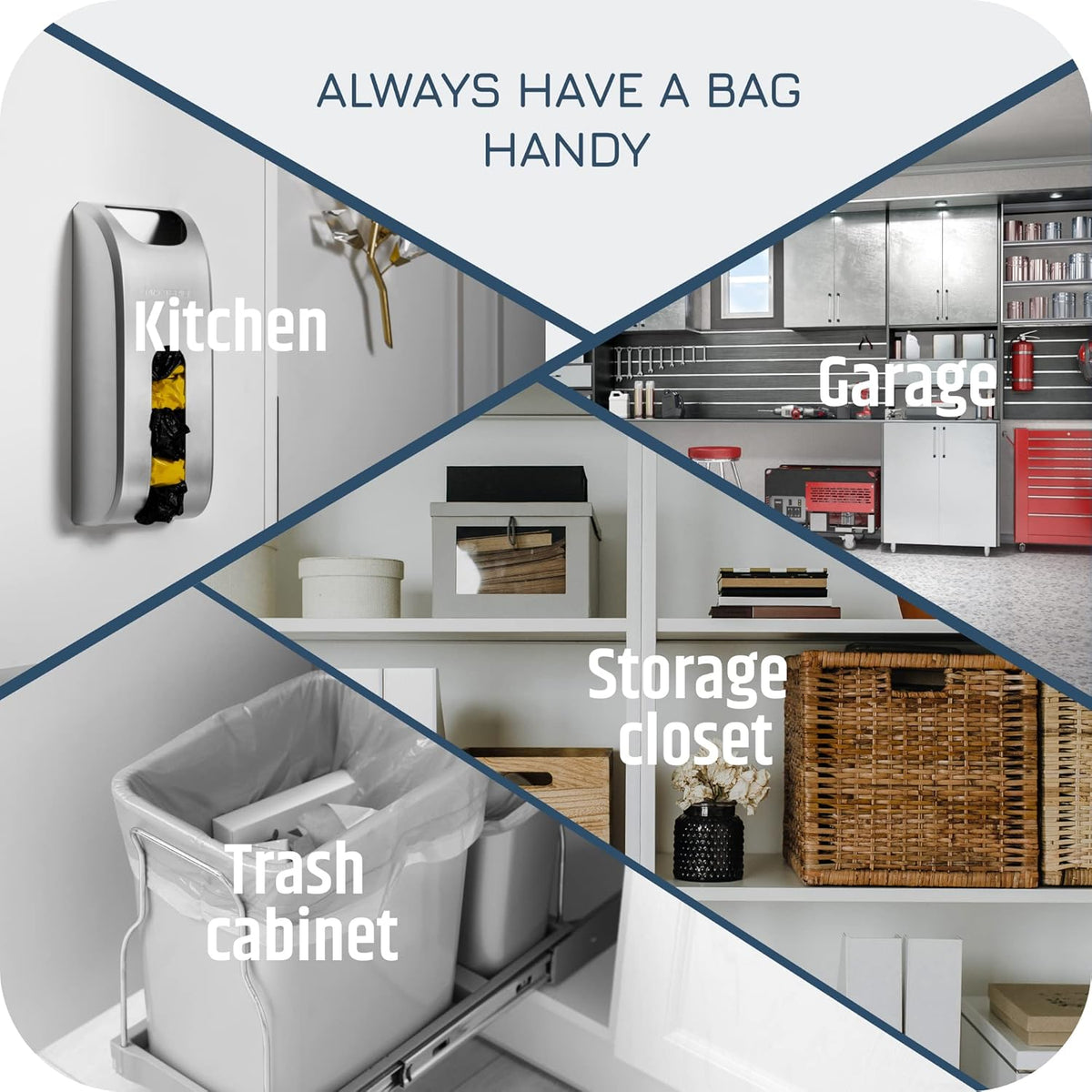 Plastic Bag Holder | UPGRADED Wall-Mount Grocery Bag Dispenser | Space-Saving Design | Easy Install | Smudge-Proof, Fingerprint-Resistant | Silver | Holds the Most Bags for Maximum Storage