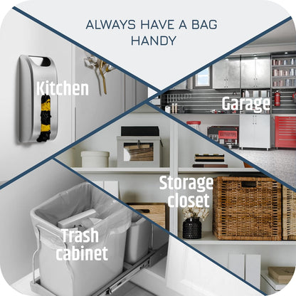 Plastic Bag Holder | UPGRADED Wall-Mount Grocery Bag Dispenser | Space-Saving Design | Easy Install | Smudge-Proof, Fingerprint-Resistant | Silver | Holds the Most Bags for Maximum Storage