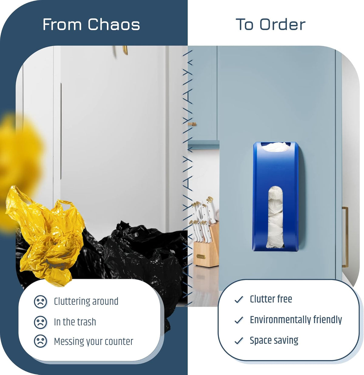 Plastic Bag Holder | UPGRADED Wall-Mount Grocery Bag Dispenser | Space-Saving Design | Easy Install | Smudge-Proof, Fingerprint-Resistant | Silver | Holds the Most Bags for Maximum Storage