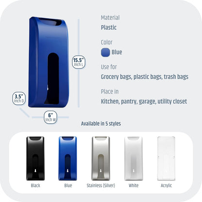 Plastic Bag Holder | UPGRADED Wall-Mount Grocery Bag Dispenser | Space-Saving Design | Easy Install | Smudge-Proof, Fingerprint-Resistant | Silver | Holds the Most Bags for Maximum Storage