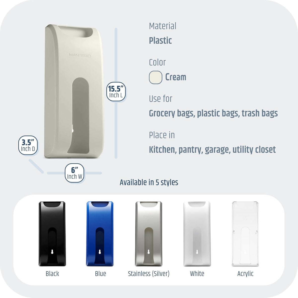 Plastic Bag Holder | UPGRADED Wall-Mount Grocery Bag Dispenser | Space-Saving Design | Easy Install | Smudge-Proof, Fingerprint-Resistant | Silver | Holds the Most Bags for Maximum Storage