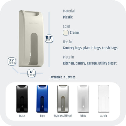 Plastic Bag Holder | UPGRADED Wall-Mount Grocery Bag Dispenser | Space-Saving Design | Easy Install | Smudge-Proof, Fingerprint-Resistant | Silver | Holds the Most Bags for Maximum Storage