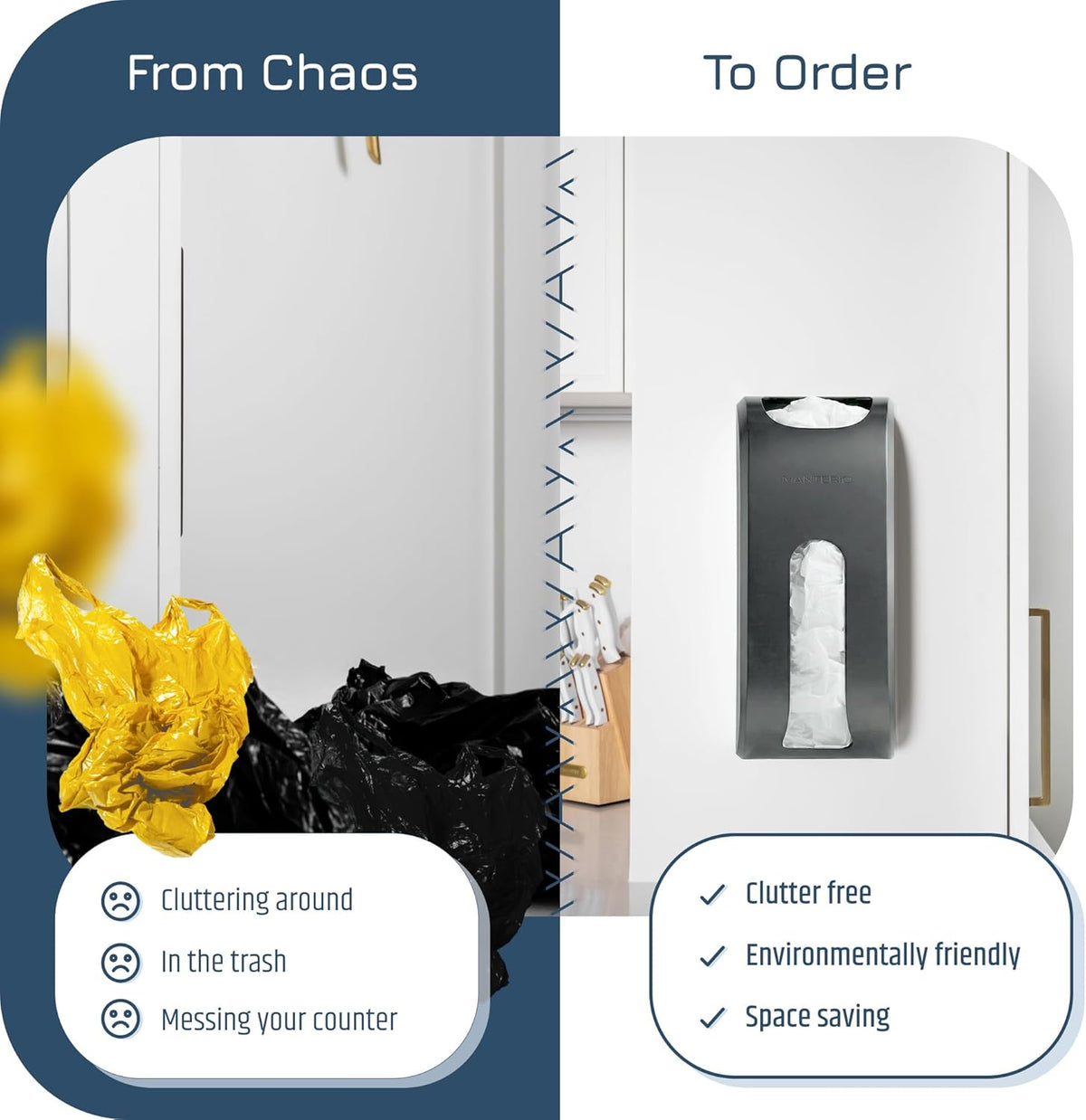 Plastic Bag Holder | UPGRADED Wall-Mount Grocery Bag Dispenser | Space-Saving Design | Easy Install | Smudge-Proof, Fingerprint-Resistant | Silver | Holds the Most Bags for Maximum Storage