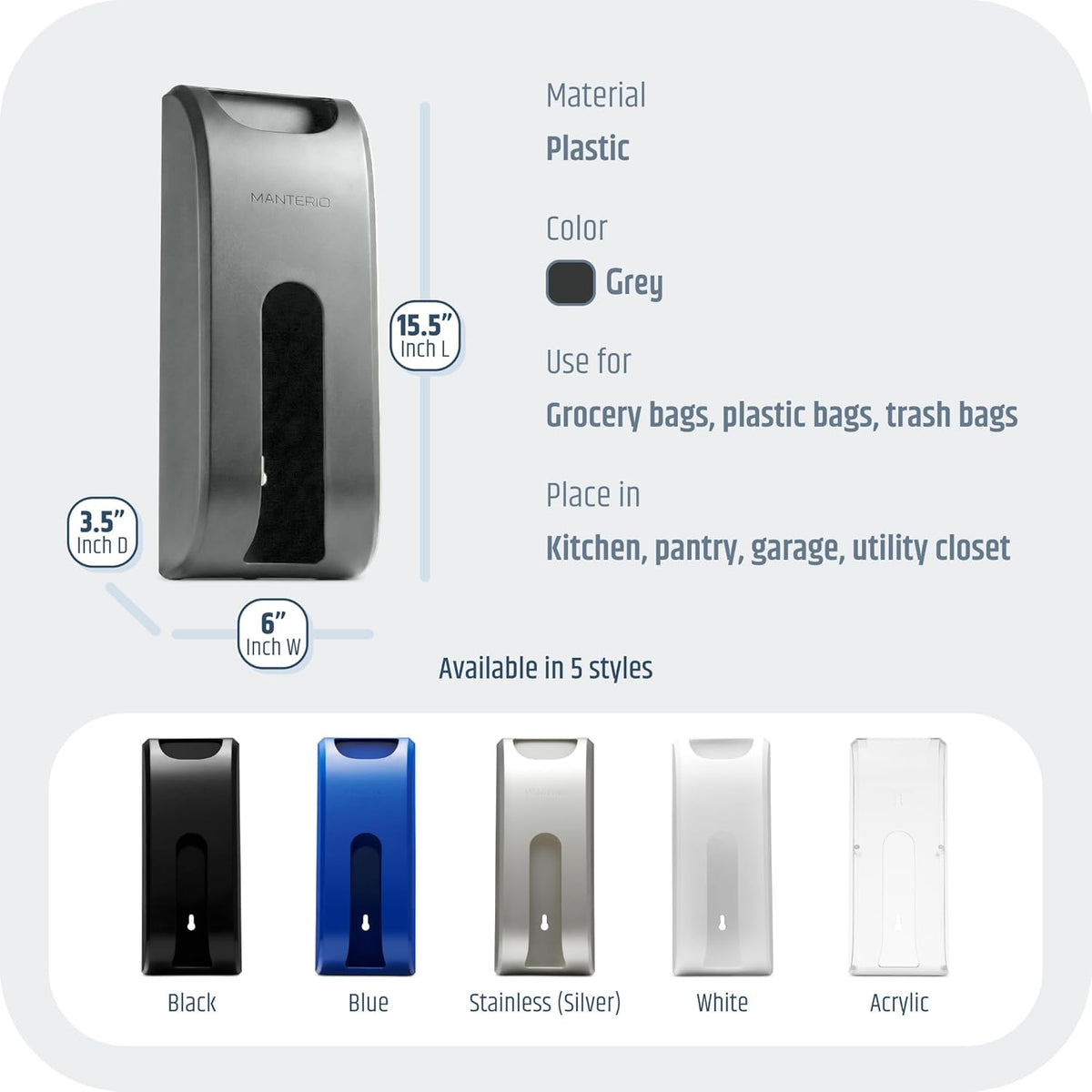 Plastic Bag Holder | UPGRADED Wall-Mount Grocery Bag Dispenser | Space-Saving Design | Easy Install | Smudge-Proof, Fingerprint-Resistant | Silver | Holds the Most Bags for Maximum Storage