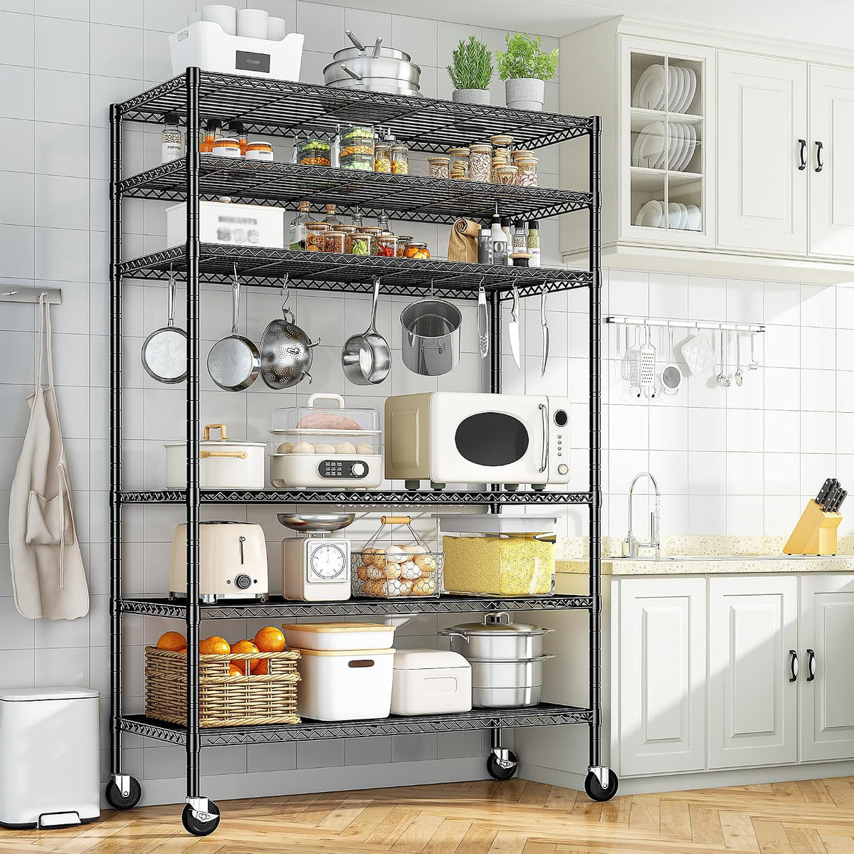 Heavy Duty 6-Tier Rolling Storage Shelves with Wheels for Garage