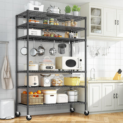 Heavy Duty 6-Tier Rolling Storage Shelves with Wheels for Garage