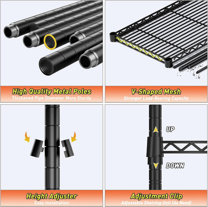 Heavy Duty 6-Tier Rolling Storage Shelves with Wheels for Garage