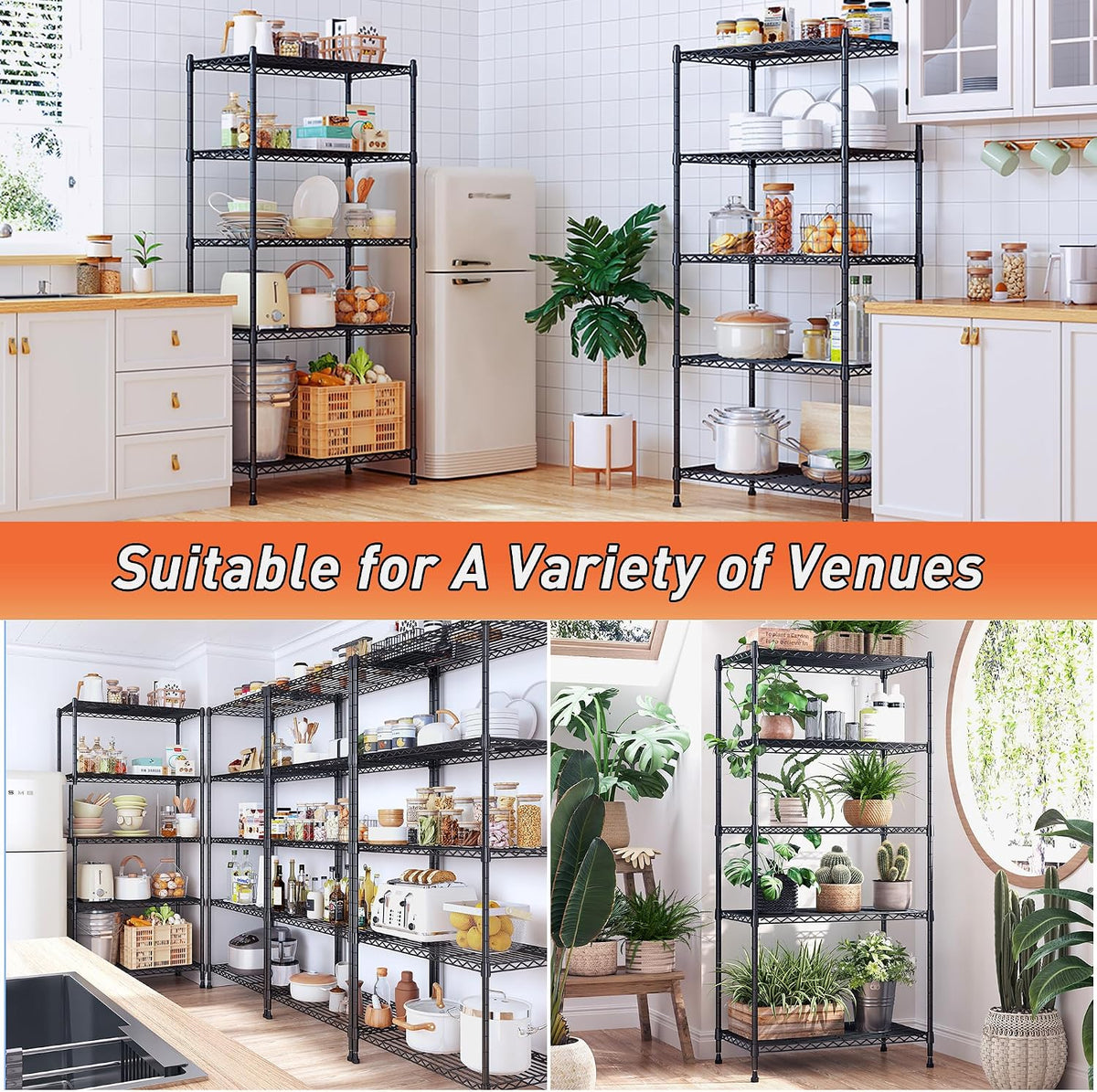 Heavy Duty 6-Tier Rolling Storage Shelves with Wheels for Garage
