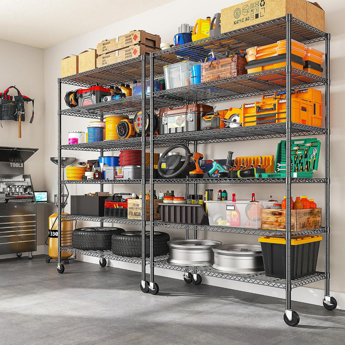 Heavy Duty 6-Tier Rolling Storage Shelves with Wheels for Garage