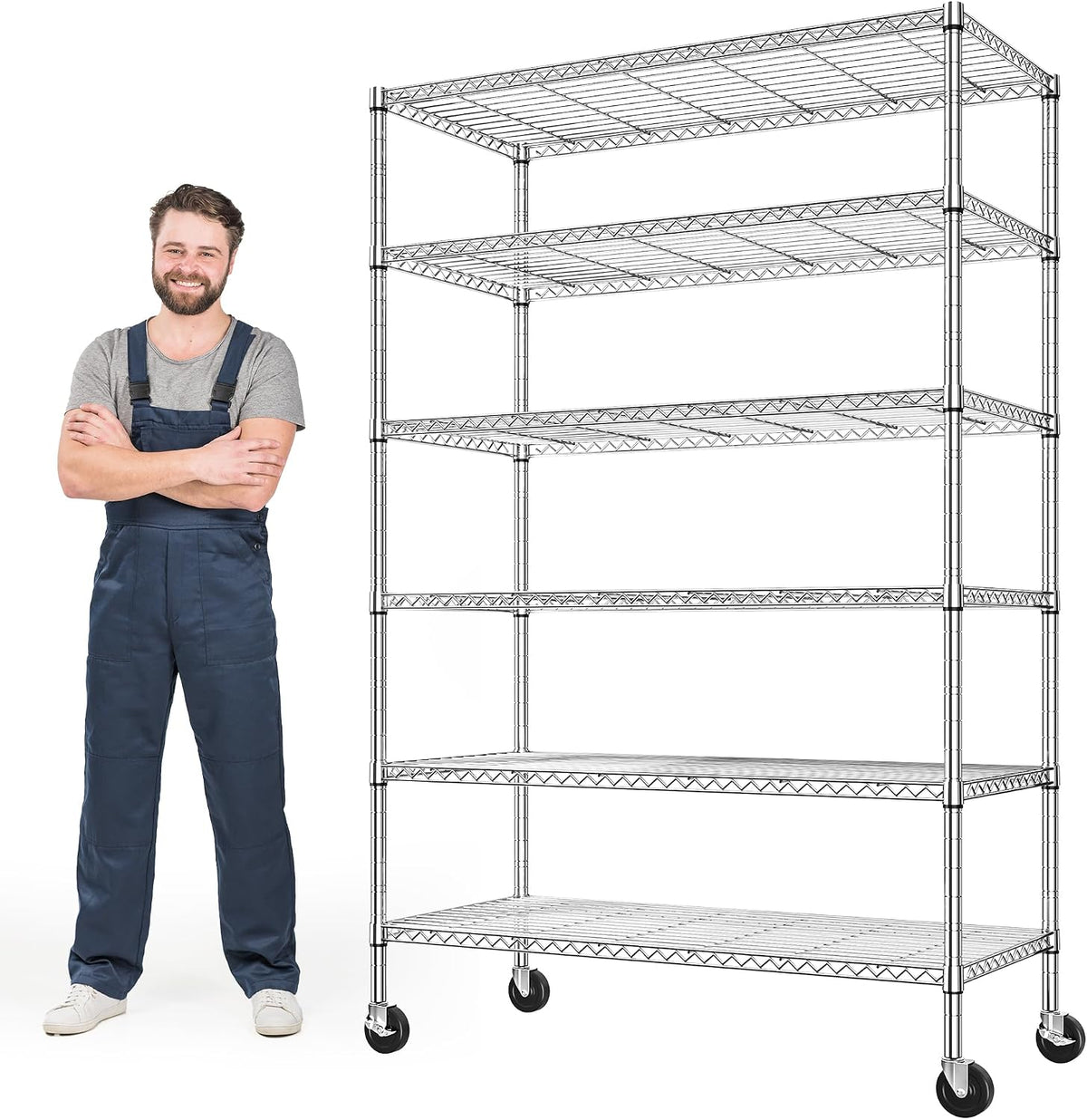 Heavy Duty 6-Tier Rolling Storage Shelves with Wheels for Garage