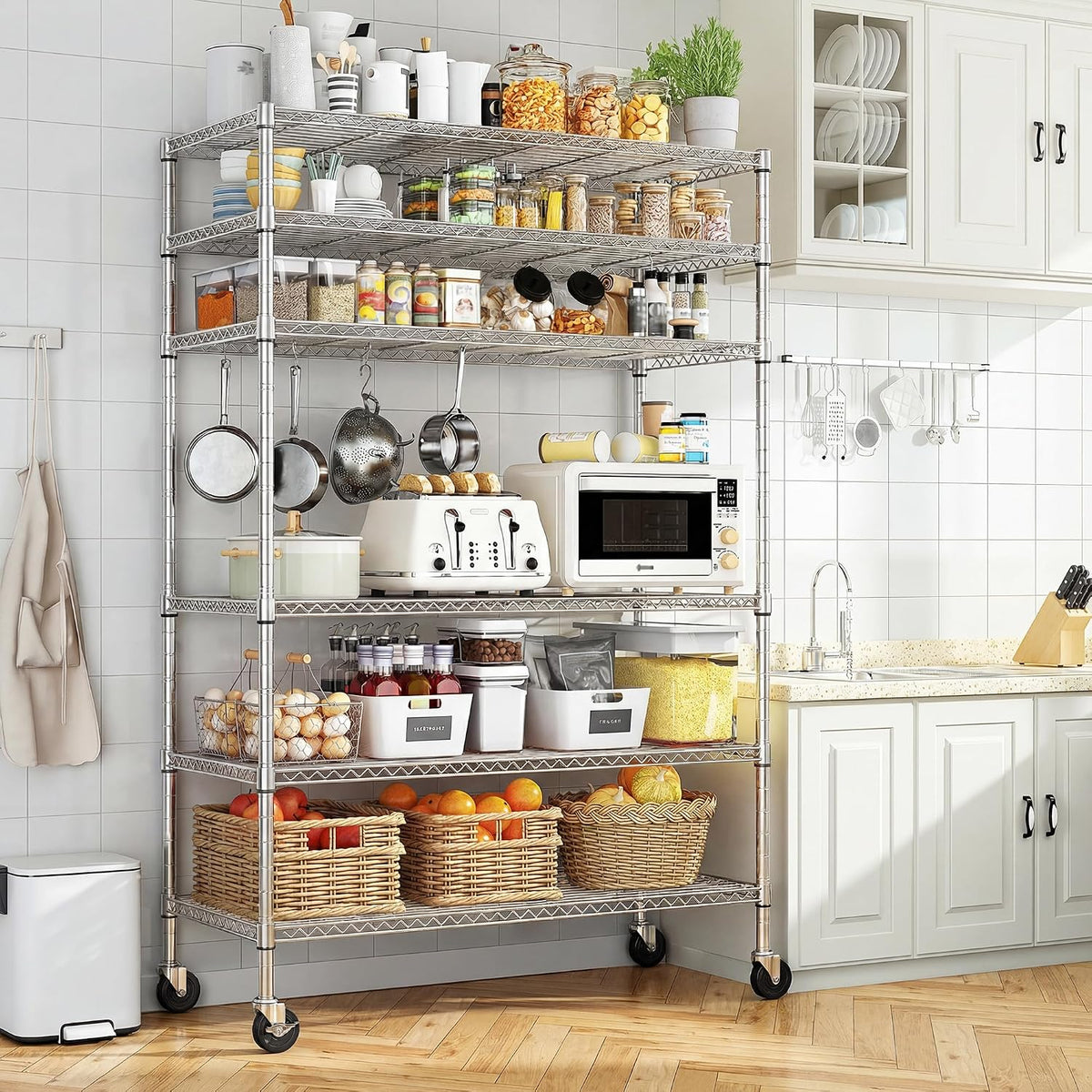 Heavy Duty 6-Tier Rolling Storage Shelves with Wheels for Garage