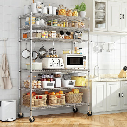 Heavy Duty 6-Tier Rolling Storage Shelves with Wheels for Garage