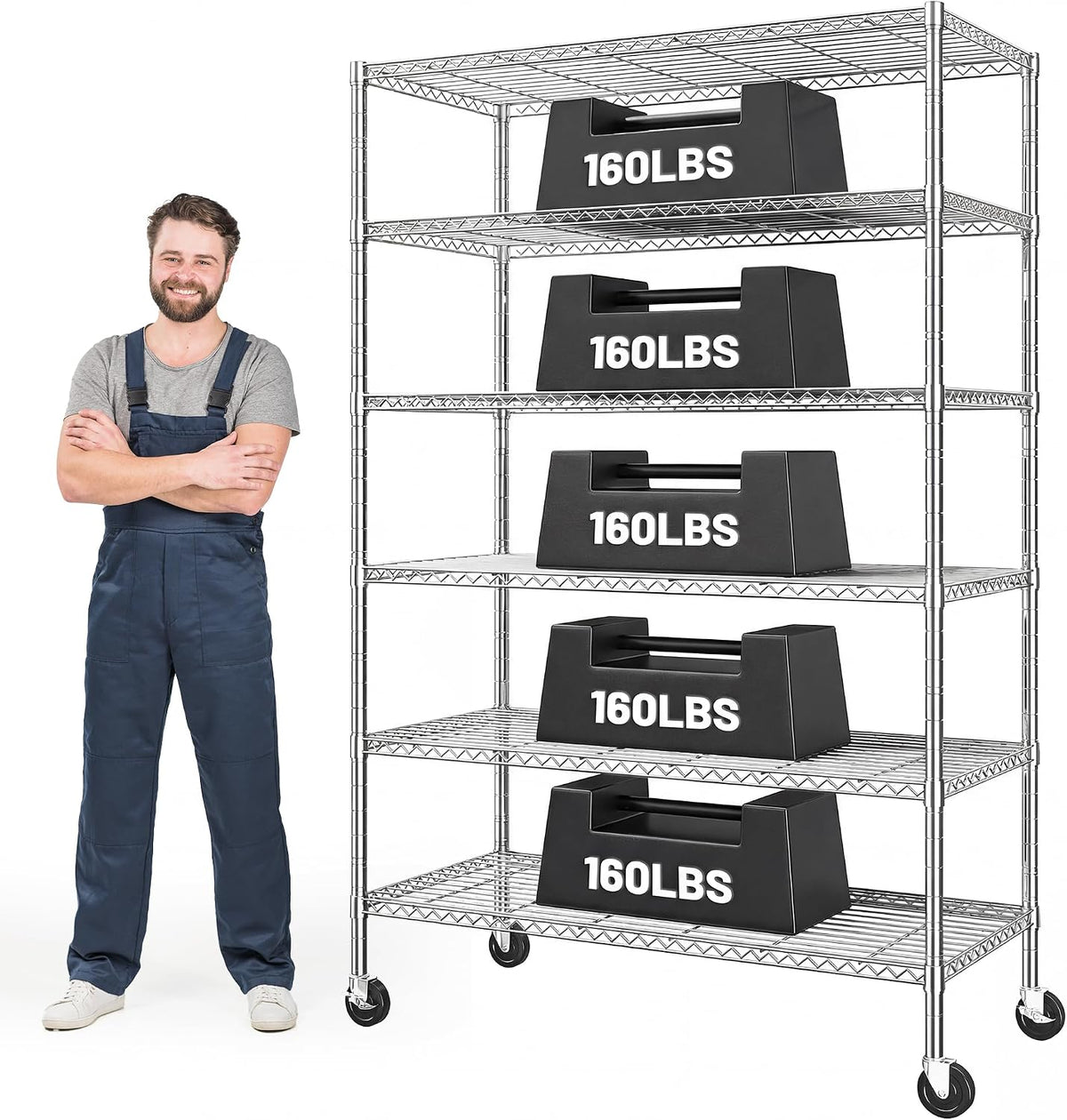 Heavy Duty 6-Tier Rolling Storage Shelves with Wheels for Garage