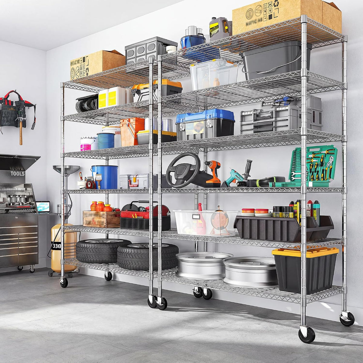 Heavy Duty 6-Tier Rolling Storage Shelves with Wheels for Garage