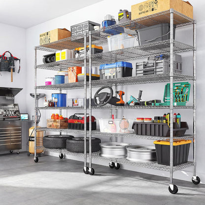 Heavy Duty 6-Tier Rolling Storage Shelves with Wheels for Garage