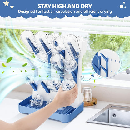 Baby Bottle Drying Rack, Space Saving Vertical Bottle Dryer Holder | Standing Bottle Drying Rack for Countertop Kitchen Organize Bottles, Brushes, Baby Accessories, Gray