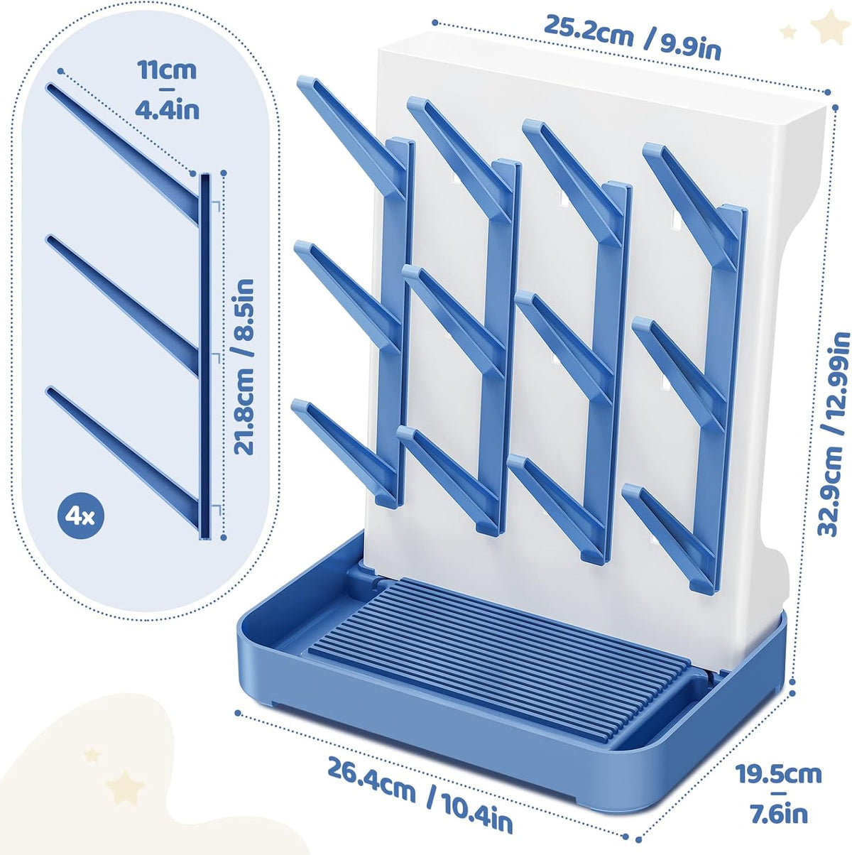 Baby Bottle Drying Rack, Space Saving Vertical Bottle Dryer Holder | Standing Bottle Drying Rack for Countertop Kitchen Organize Bottles, Brushes, Baby Accessories, Gray