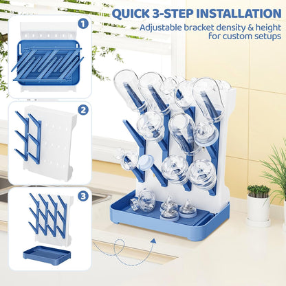 Baby Bottle Drying Rack, Space Saving Vertical Bottle Dryer Holder | Standing Bottle Drying Rack for Countertop Kitchen Organize Bottles, Brushes, Baby Accessories, Gray