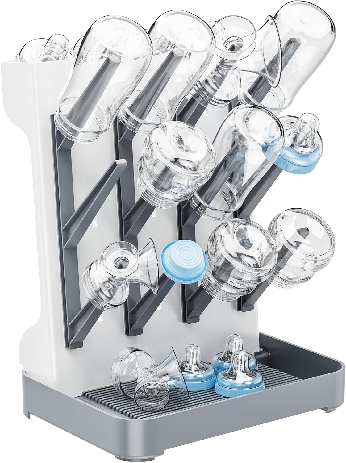 Baby Bottle Drying Rack, Space Saving Vertical Bottle Dryer Holder | Standing Bottle Drying Rack for Countertop Kitchen Organize Bottles, Brushes, Baby Accessories, Gray