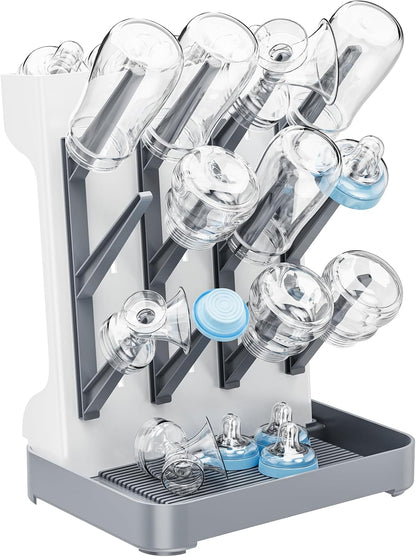 Baby Bottle Drying Rack, Space Saving Vertical Bottle Dryer Holder | Standing Bottle Drying Rack for Countertop Kitchen Organize Bottles, Brushes, Baby Accessories, Gray