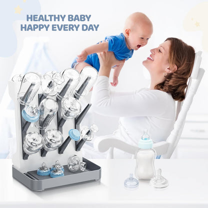 Baby Bottle Drying Rack, Space Saving Vertical Bottle Dryer Holder | Standing Bottle Drying Rack for Countertop Kitchen Organize Bottles, Brushes, Baby Accessories, Gray