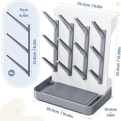 Baby Bottle Drying Rack, Space Saving Vertical Bottle Dryer Holder | Standing Bottle Drying Rack for Countertop Kitchen Organize Bottles, Brushes, Baby Accessories, Gray