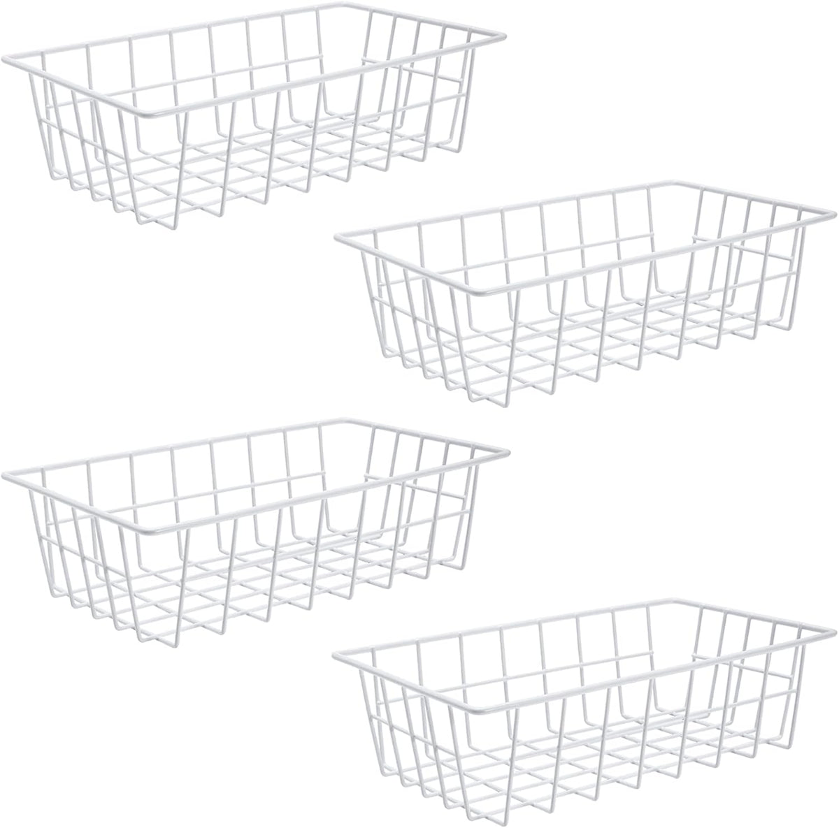 Freezer Organizer Bins Metal Wire Storage Baskets for Upright Refrigerator Chest Freezer, Kitchen Pantry Storage and Organization for Fruit Vegetable Soda Cans Toys and Snacks, Set of 4