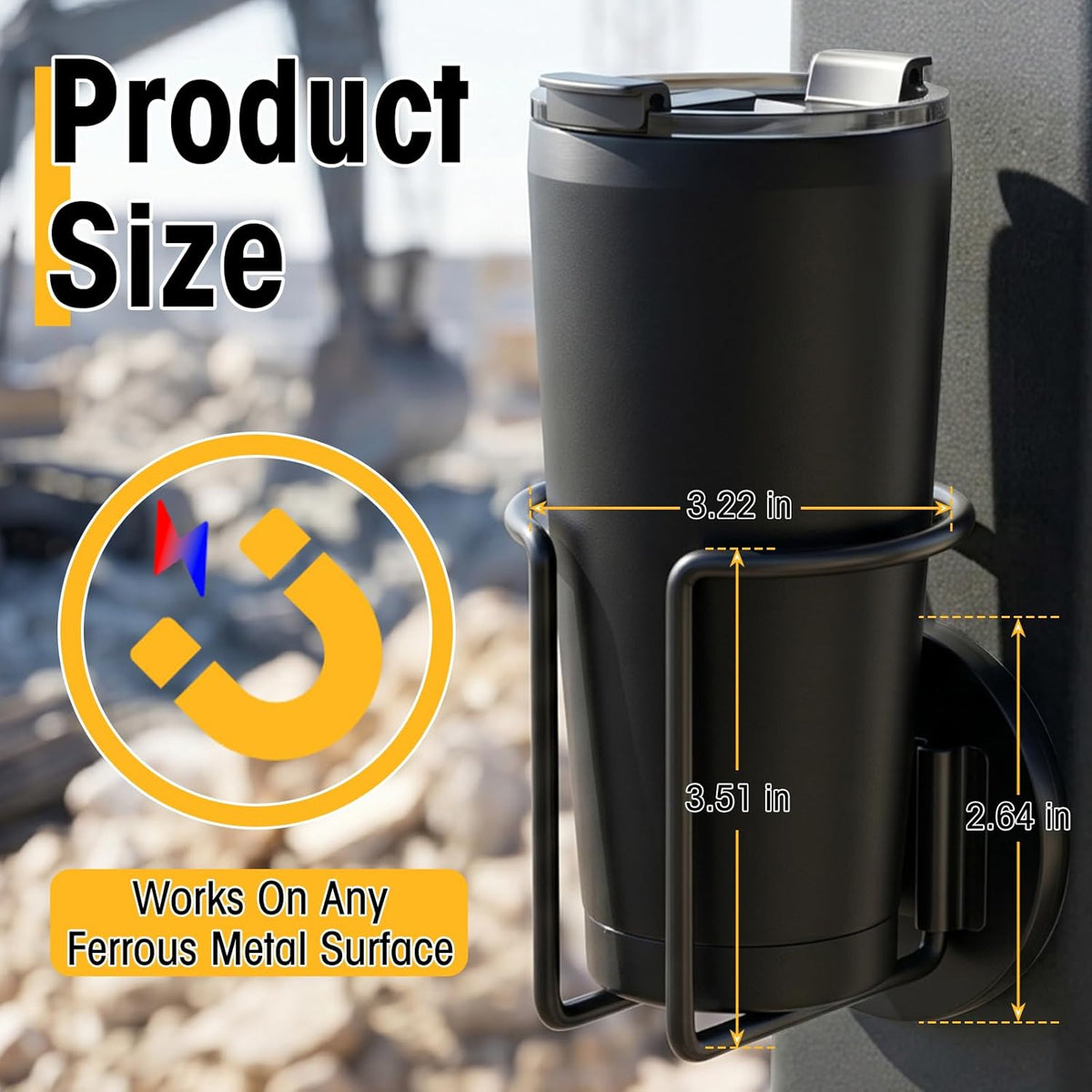 Magnetic Cup Holder, SUS 304 Stainless Steel Magnetic Cup Caddy, Magnetic Drink Holder for Tractor Mower Truck School Bus Refrigerator Treadmill, Magnet Can Holder on Metal Surface
