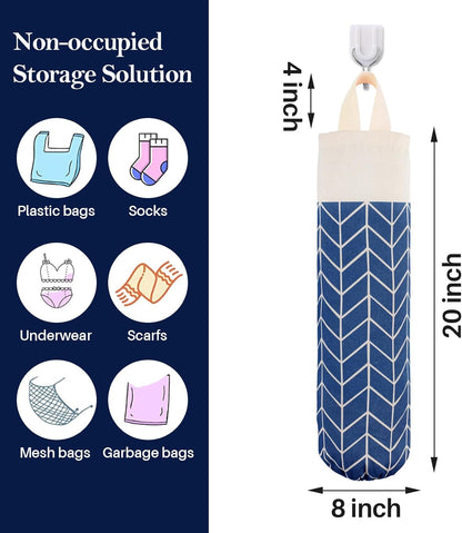 Plastic Bag Holder, Canvas Grocery Bag Holder Dispenser, Wall Mount Shopping Trash Bag Storage Organizer for Home Kitchen Camper RV Car