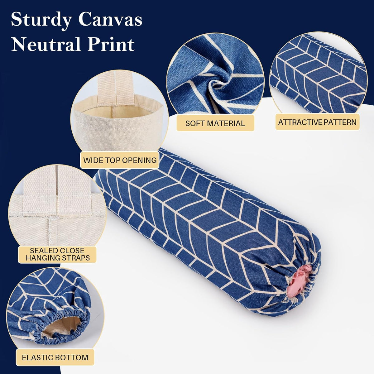 Plastic Bag Holder, Canvas Grocery Bag Holder Dispenser, Wall Mount Shopping Trash Bag Storage Organizer for Home Kitchen Camper RV Car