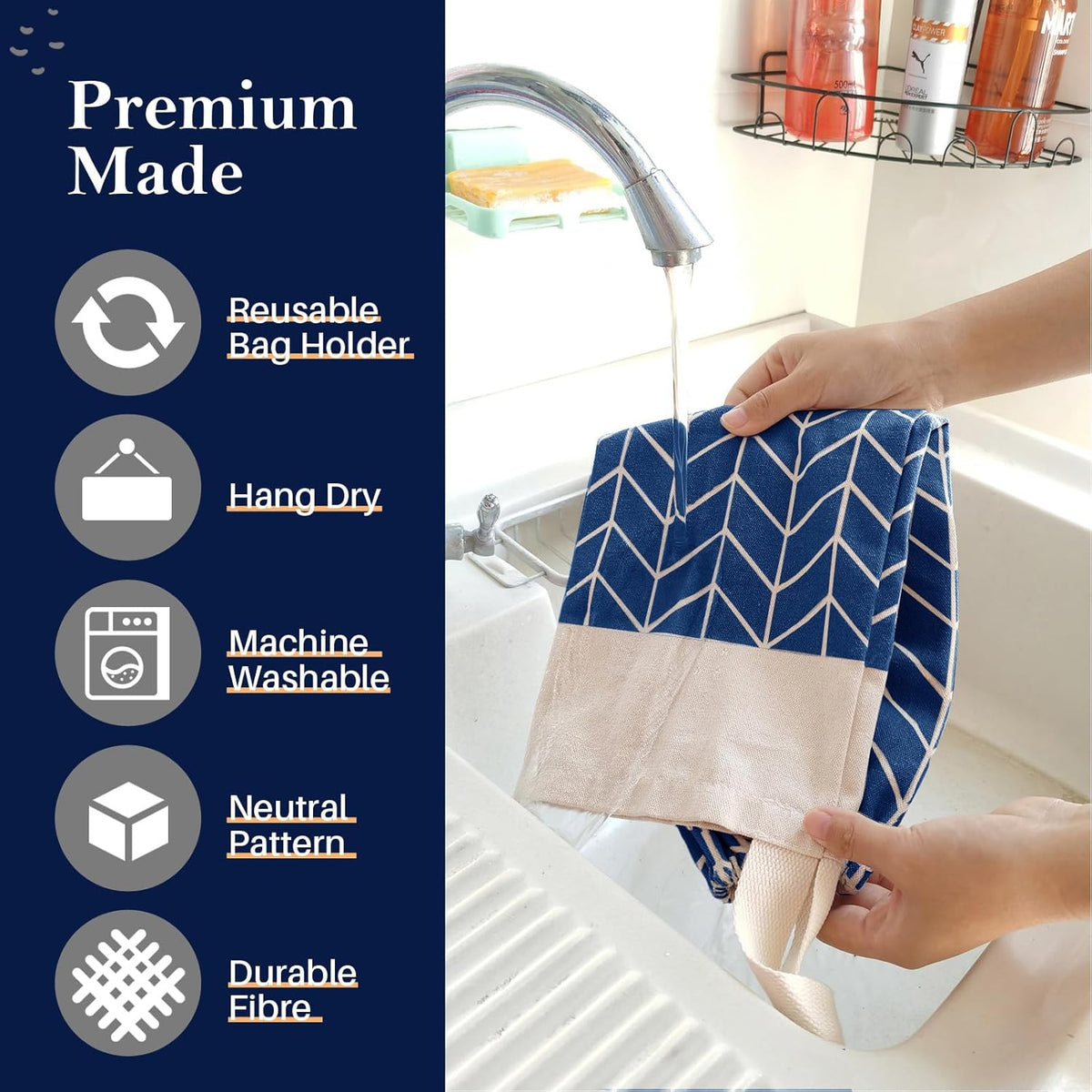 Plastic Bag Holder, Canvas Grocery Bag Holder Dispenser, Wall Mount Shopping Trash Bag Storage Organizer for Home Kitchen Camper RV Car