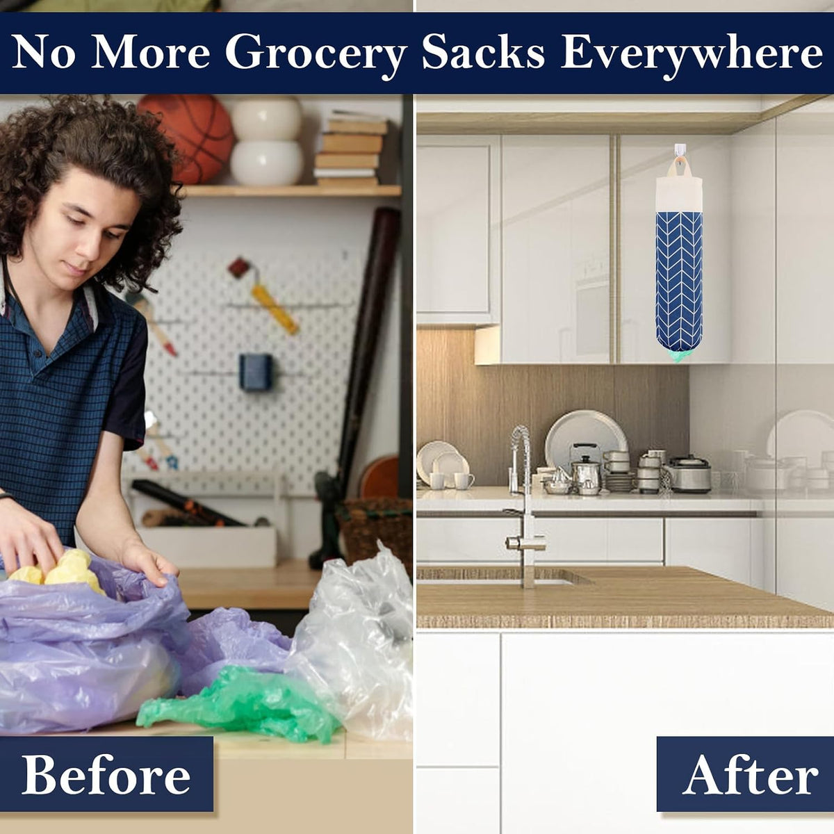 Plastic Bag Holder, Canvas Grocery Bag Holder Dispenser, Wall Mount Shopping Trash Bag Storage Organizer for Home Kitchen Camper RV Car