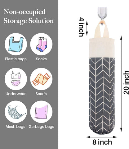 Plastic Bag Holder, Canvas Grocery Bag Holder Dispenser, Wall Mount Shopping Trash Bag Storage Organizer for Home Kitchen Camper RV Car