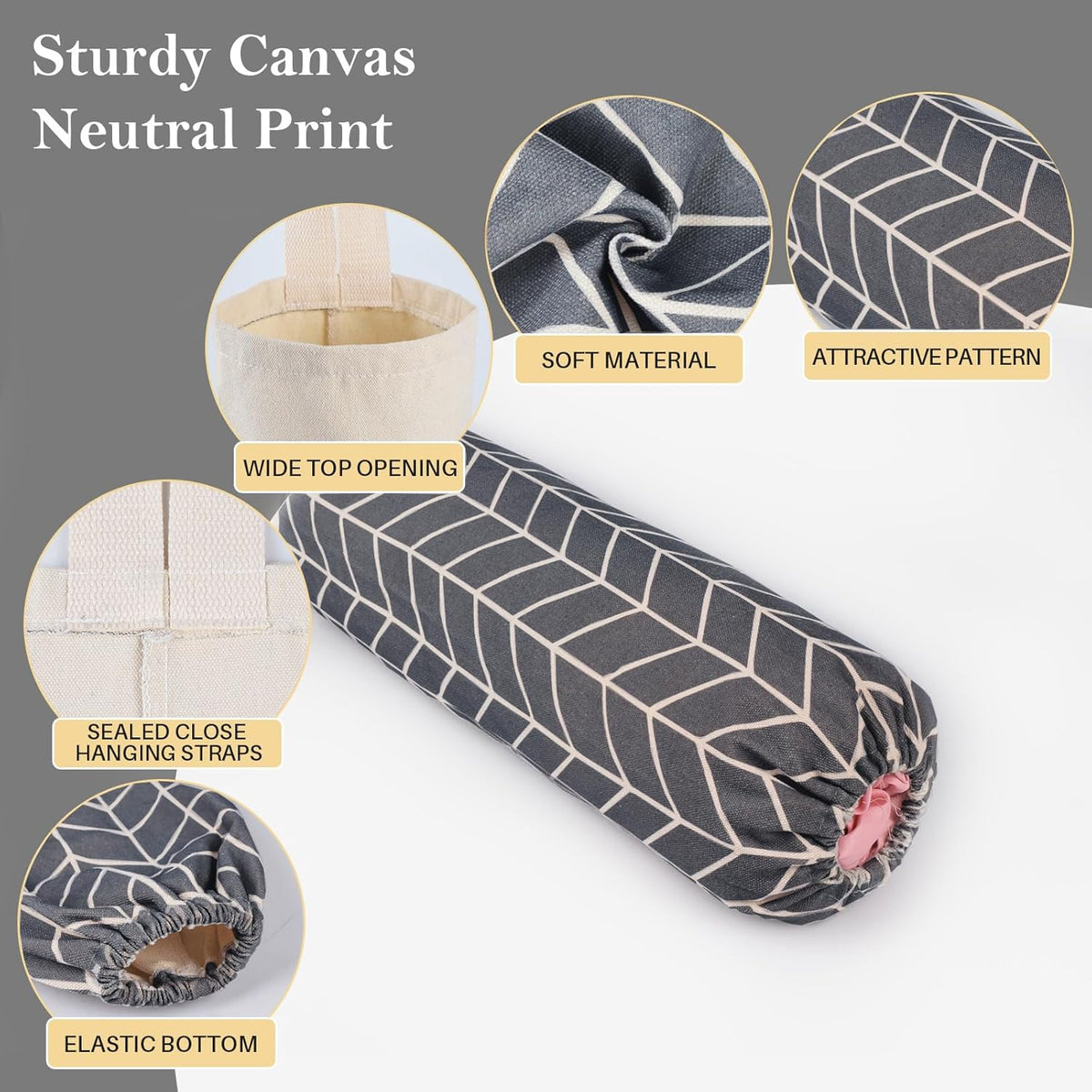 Plastic Bag Holder, Canvas Grocery Bag Holder Dispenser, Wall Mount Shopping Trash Bag Storage Organizer for Home Kitchen Camper RV Car