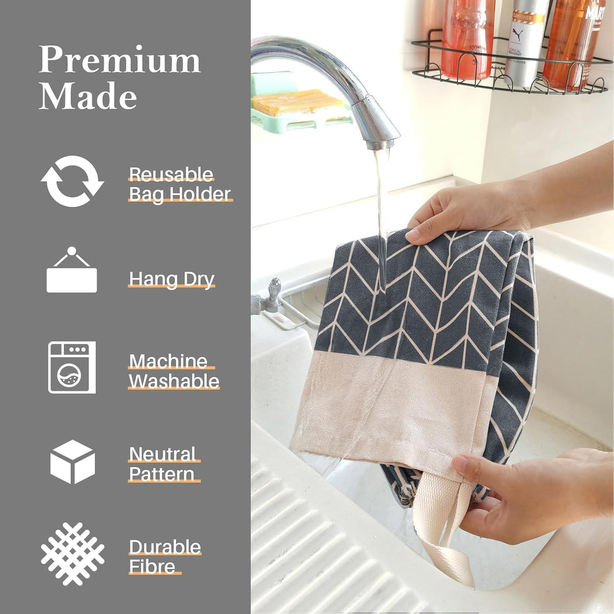 Plastic Bag Holder, Canvas Grocery Bag Holder Dispenser, Wall Mount Shopping Trash Bag Storage Organizer for Home Kitchen Camper RV Car