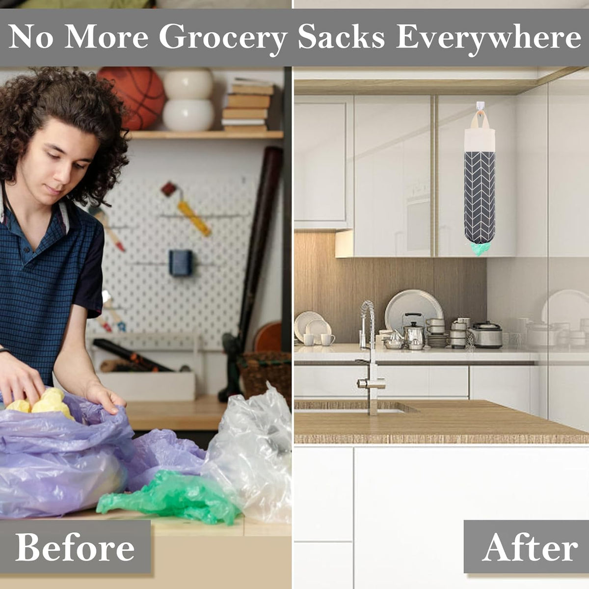 Plastic Bag Holder, Canvas Grocery Bag Holder Dispenser, Wall Mount Shopping Trash Bag Storage Organizer for Home Kitchen Camper RV Car