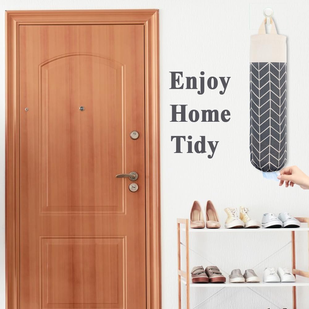 Plastic Bag Holder, Canvas Grocery Bag Holder Dispenser, Wall Mount Shopping Trash Bag Storage Organizer for Home Kitchen Camper RV Car